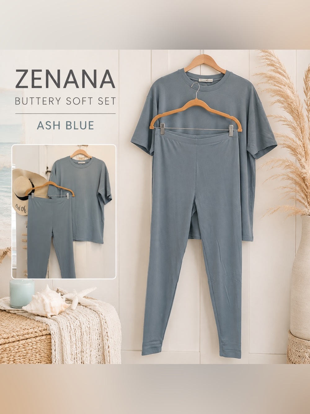 Zenana Outfitters Ash Blue Buttery Soft Leggings & Tee Set